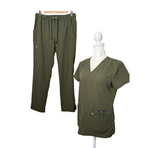 Koi NextGen Olive Green Medical Scrubs Set Pants M Top S Solid Scrub